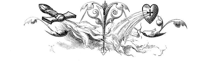 footer image, flaming sword and a heart with water pouring out of a cross-shape